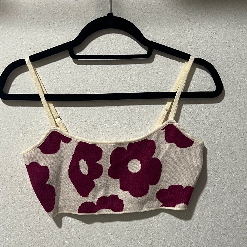 Floral Crop Top - Cream and Purple